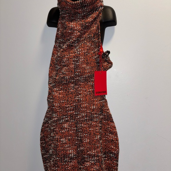 NWT Coucoo Backless Mini Orange Dress Tweed Size S - Picture 3 of 5